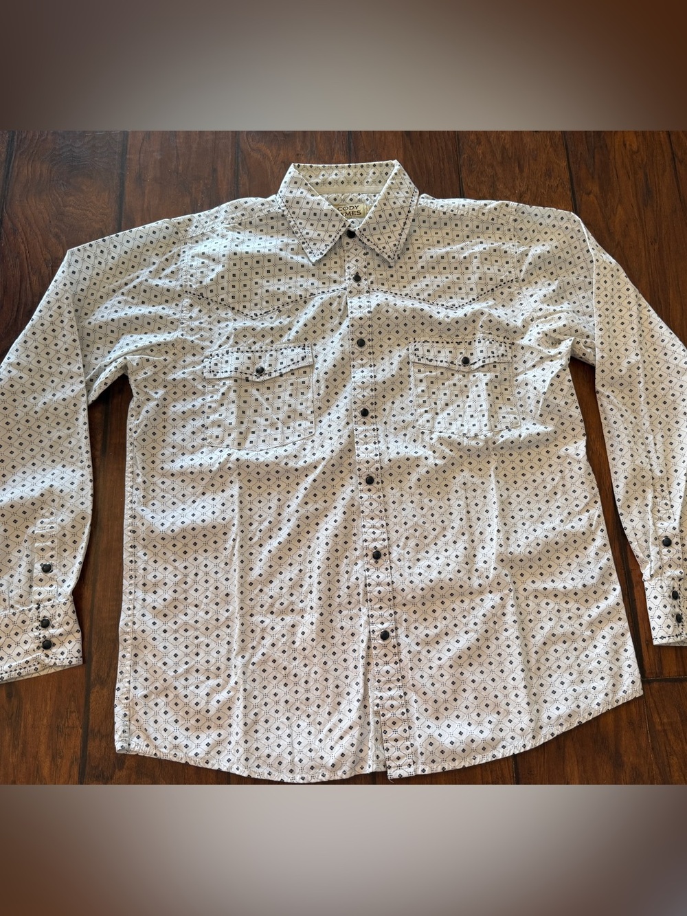 Men's Casual White Diamond Print Button Down Shirt